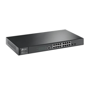 Switch JetStream Gigabit administrable Capa 2, 16 puertos 10/100/1000 Mbps + 2 puertos SFP, 1 puerto de consola.