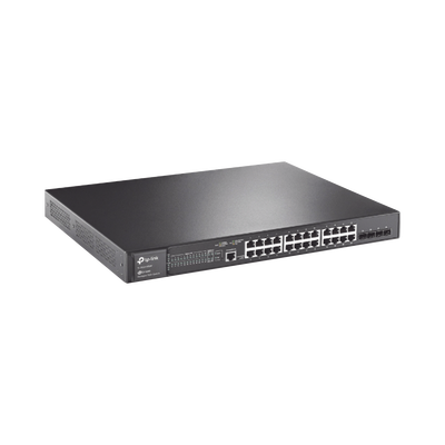 Switch PoE+ JetStream SDN Administrable 28 puertos 10/100/1000 Mbps + 4 puertos SFP, 24 puertos PoE, 384W, administración centralizada OMADA SDN
